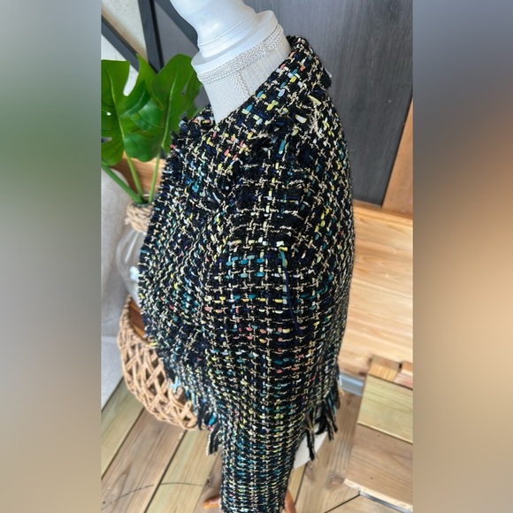 Zara Black Tweed Blazer Fringe Trim size XS - Picture 4 of 13